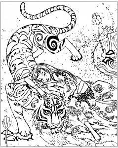 Coloriage inspiré du livre Le tigre dévoué, de Qi feng Shen