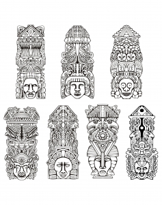 coloriage-adulte-totems-inspiration-inca-maya-azteque