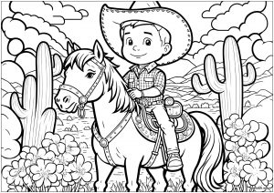 Jeune Cow-boy dessiné avec un style Cartoon