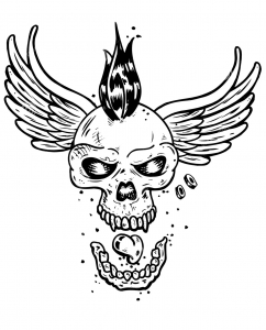 coloriage-tatouage-crane-squelette-ailes